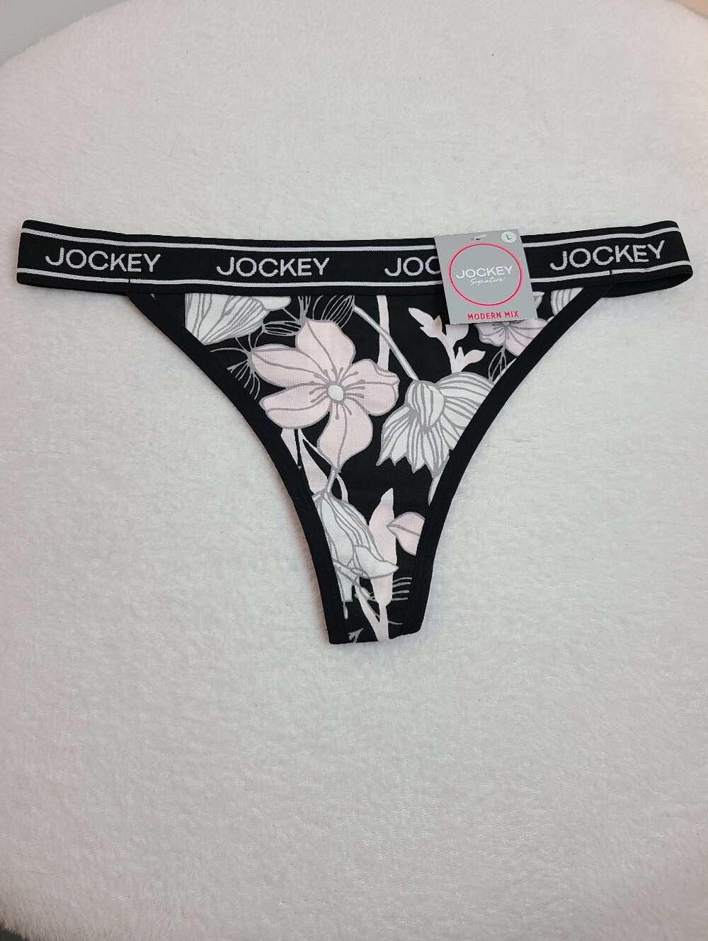 Jockey Signature Modern Mix Logo Band Cotton Thong Panty Size Lg